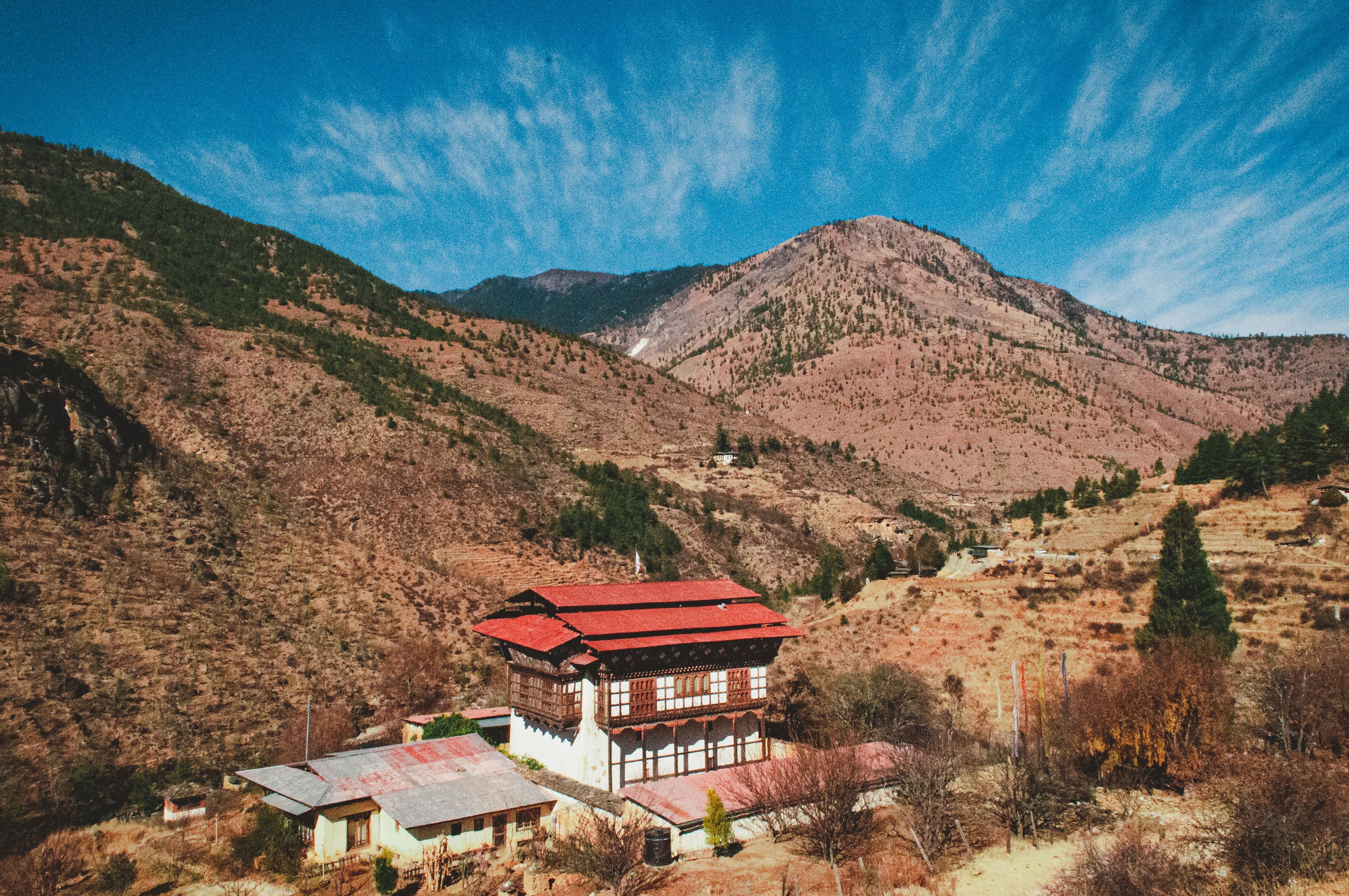 The Pho Chhu river running below Punakha's valley floor